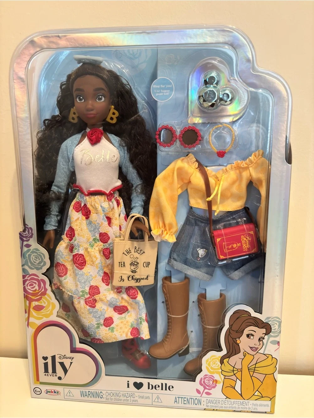 Disney Belle Fashion Doll in Blue Jacket & Yellow Top with Floral Skirt
